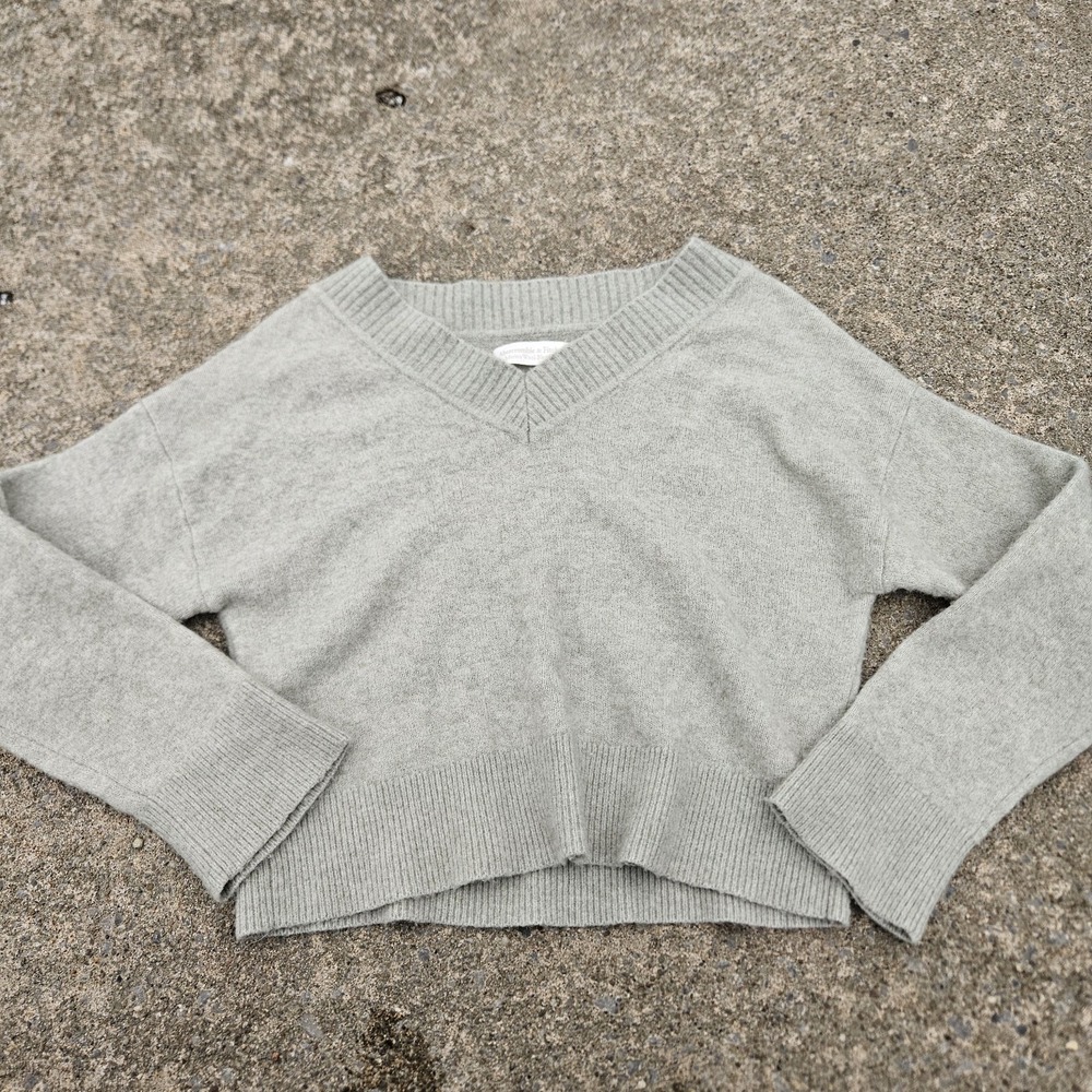 Abercrombie &‎ Fitch Green Merino Wool Blend Cropped Sweater Size S Ribbed Knit